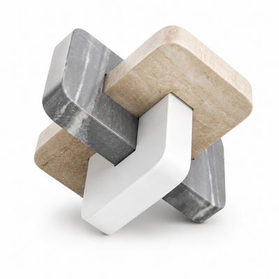 Latte And Grey Marble Geometric Link Knot Sculpture