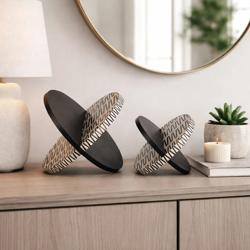 Black & White Sculptural Orbs, Set of 2