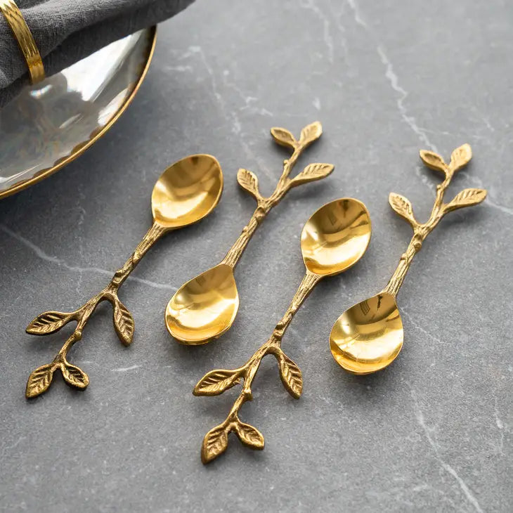 Petal & Leaf Gold Brass Spoon Set (Set of 4)