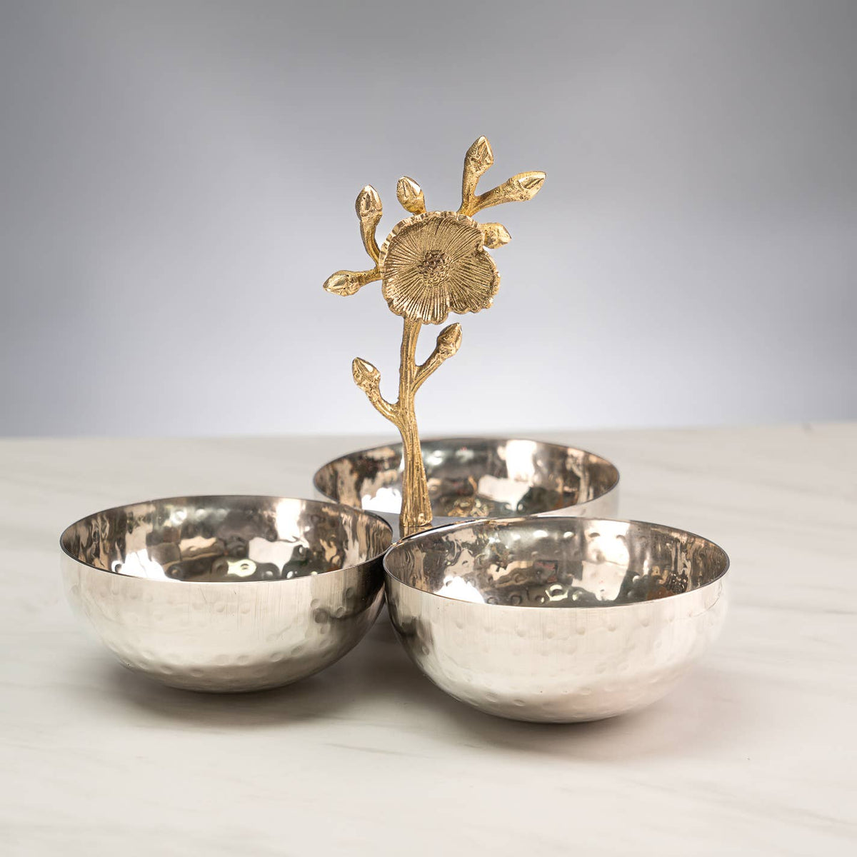 Hammered Aluminum 3-Section Serving Bowl ✅