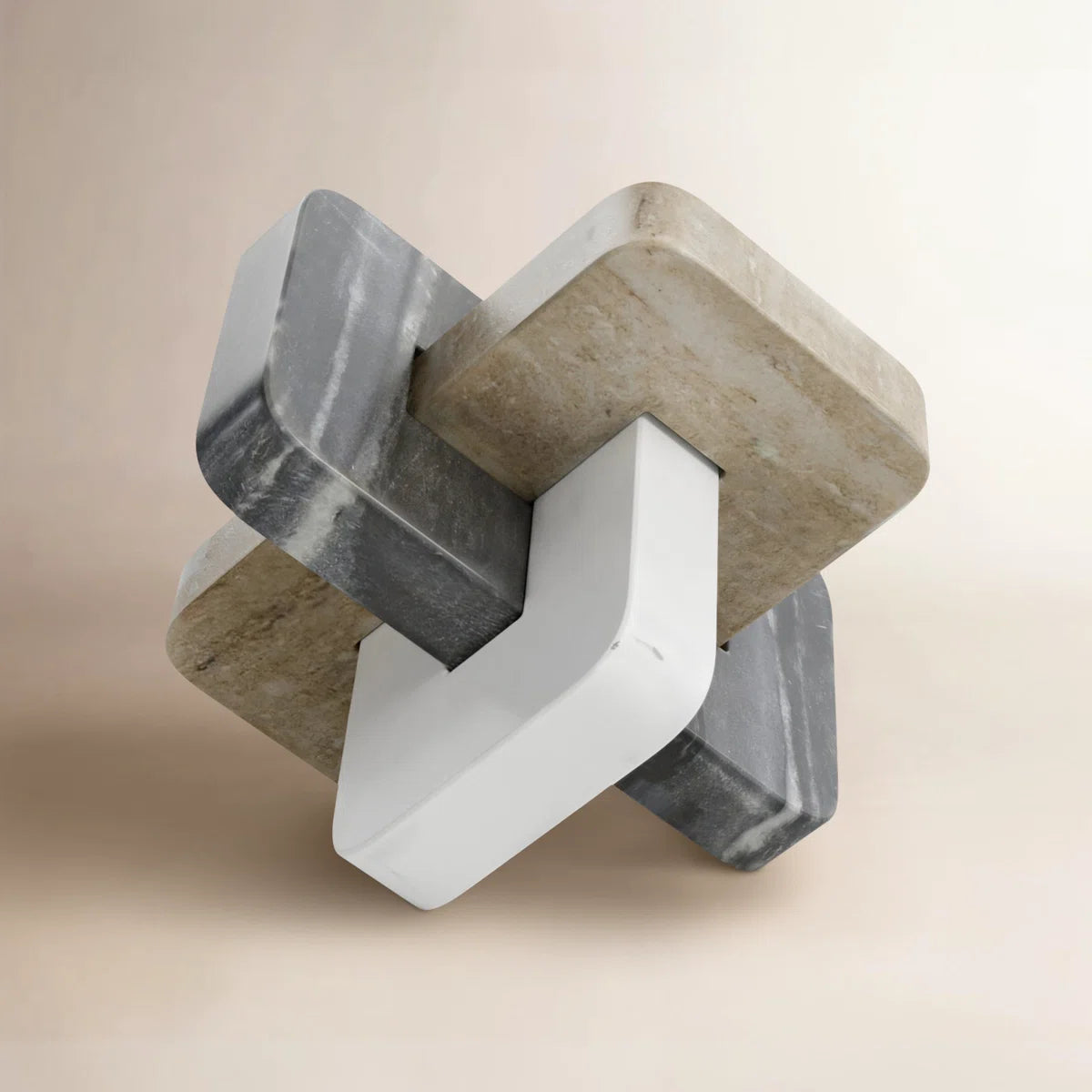Latte And Grey Marble Geometric Link Knot Sculpture