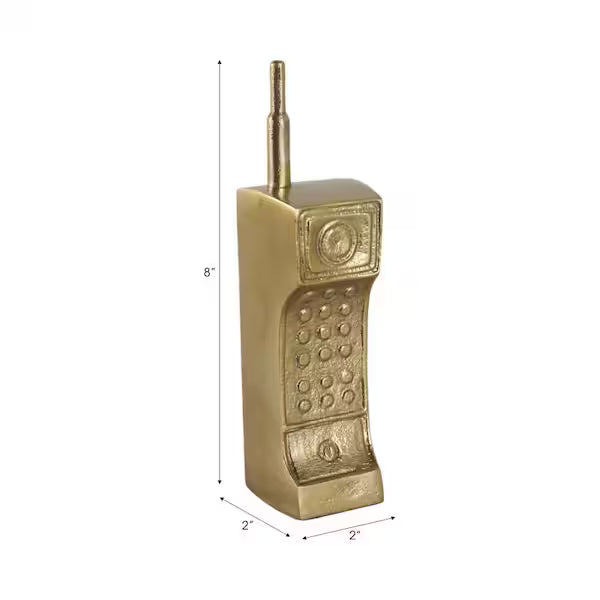 Gold 2 in. x 8 in. Metal Geometric Cordless Phone Figurine
